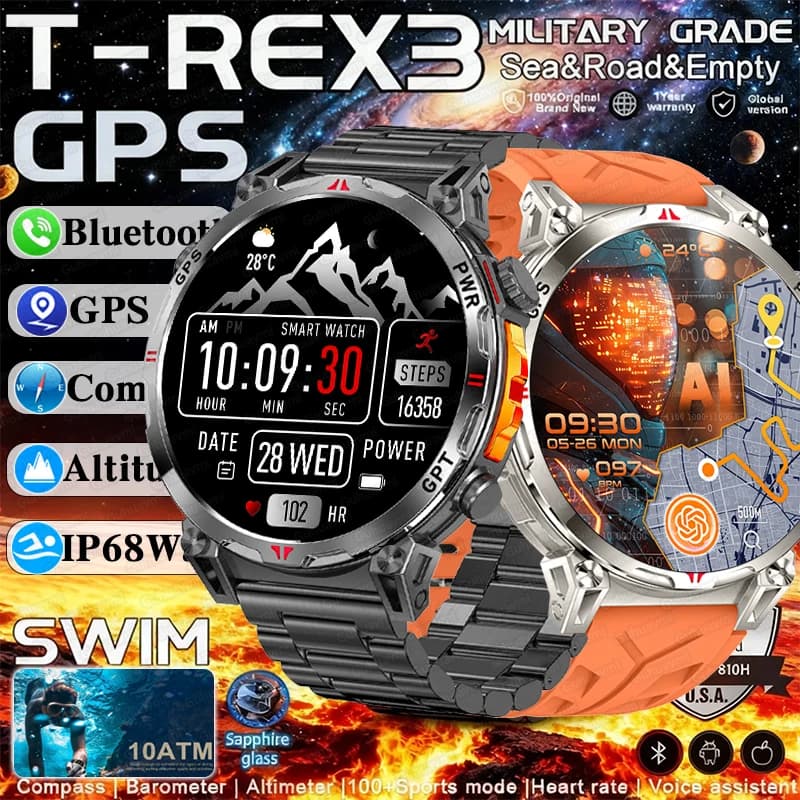 2025 New Military GPS Watch Smart 10ATM Waterproof 650mAh Battery BT Called Frequency Cardiaca Blood Pressure Sports Tracker Smartwatch