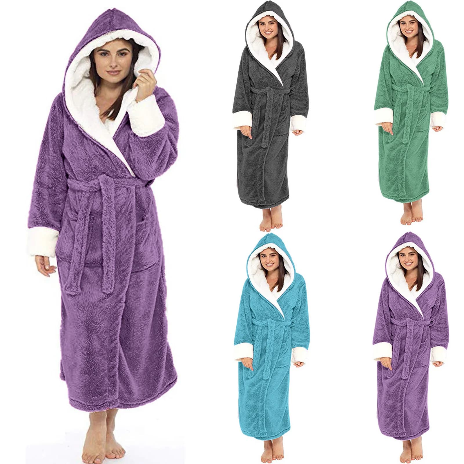 Accappatoio lungo da donna, camicia da notte, cintura, modelli autunnali e invernali.