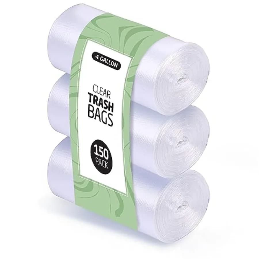 Trash Bags - 150 Small Mini Garbage Bags 17" x 18" Clear Waste Basket Trash Bags Bulk Plastic Bathroom Trash Can Liners