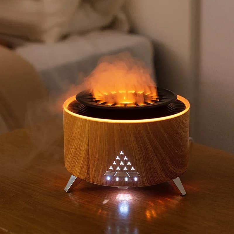 Flame Volcano Air Humidifier Bluetooth Wood Lava Aroma Humidifier Essential Oil Diffuser Bedroom White Noise Hypnosis