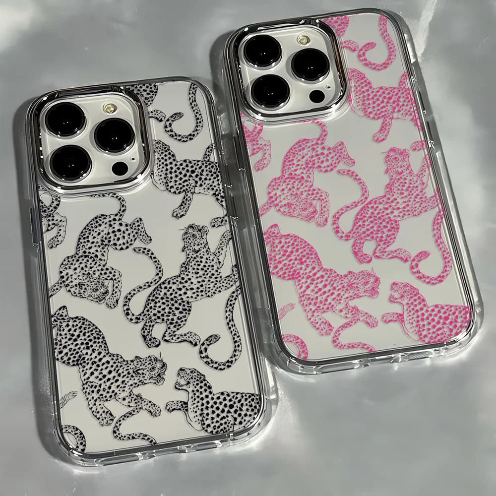 Fashion Pink Leopard Phone Case For iPhone 17 16e 16 15 14 13 12 11 mini Pro Max X XR XSMAX 8 7 Air Plus Transparent Soft Cover