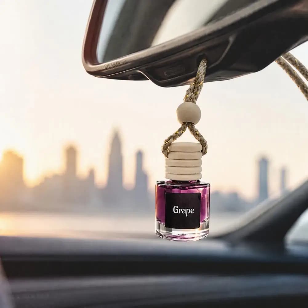 Car Air Freshener Hanging Essential Oil Diffuser for Car Car Hanging Aromatherapy Diffuser Glass Bottle with Wooden for Auto