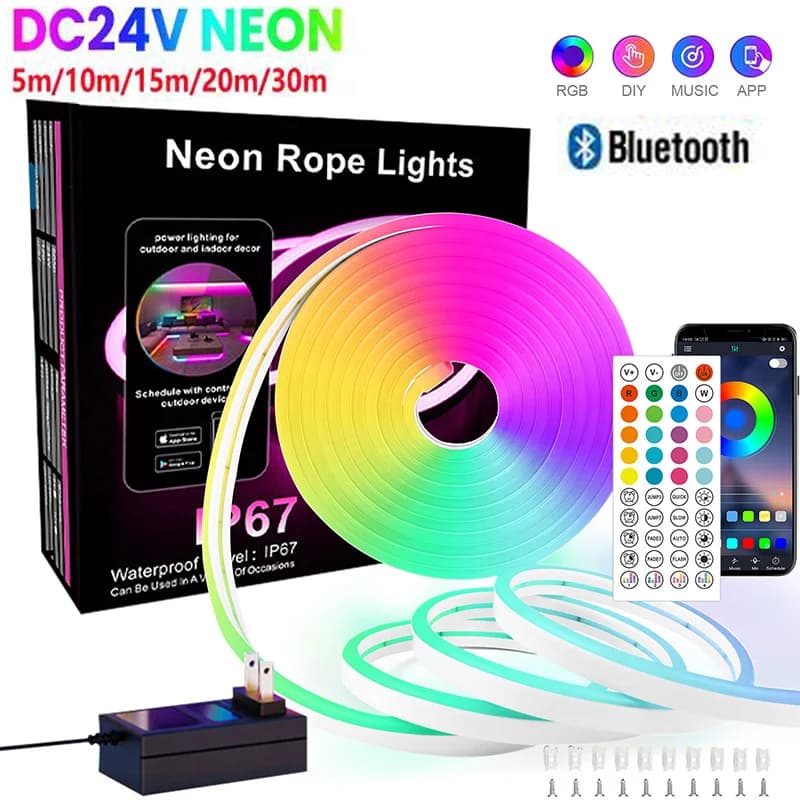 DC24V 3535 RGB LED Neon Rope Lights Color Change Music Sync App Control Waterproof Flexible Lamp for Indoor Outdoor