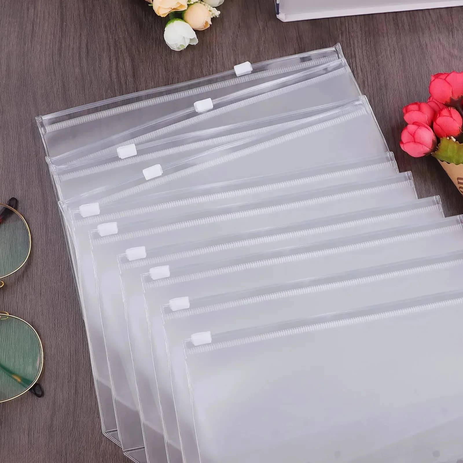 A6 Clear 6 Hole Zipper Binder Pouch, Waterproof PVC File Folder, 6-Ring Loose Leaf Notebook Storage Bag