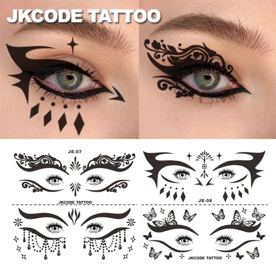 Adesivi per tatuaggi ombretti per feste Ramadan-4 Set di ombretti Adesivi stile Y2K e Ins-Foglie colorate Mini fiori e stelle a forma di cuore Eyeliner decorativo Adesivi per ombretti per feste di moda-Decorazioni per tatuaggi finti fai da te