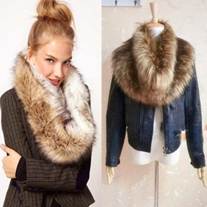 Sciarpa lunga da donna in finta pelliccia di volpe, morbida e confortevole, in pile, da indossare con un cappotto, per stare al caldo, accessorio per abbigliamento da esterno.