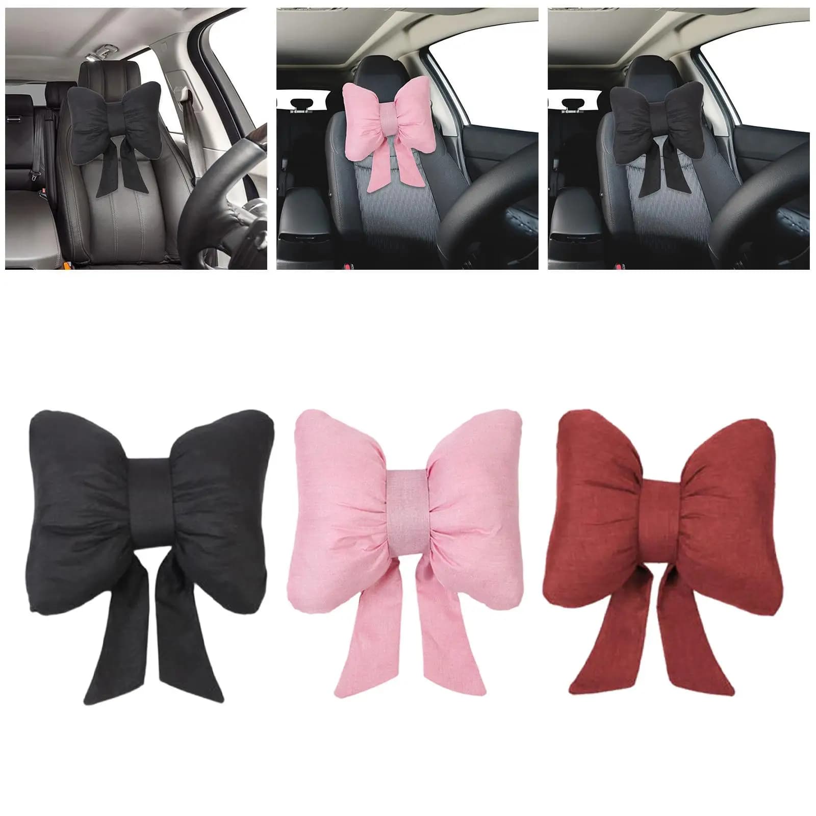 Linen Neck Cushion Bowknot Headrest Pillow Car Travel Neck Pillow for Home Office Chair and Car Use