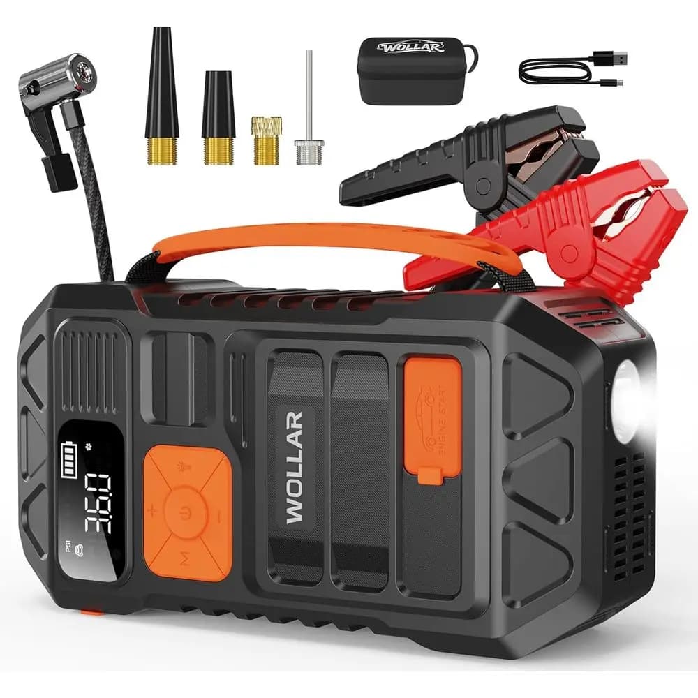 Avviatore di Emergenza 4000mAh, Compressore d'Aria 160PSI, Gonfiatore Pneumatici 88.8Wh, Avviatore 12V, Power Bank 24000mAh, Doppia Torcia, per Benzina ed Elettrico