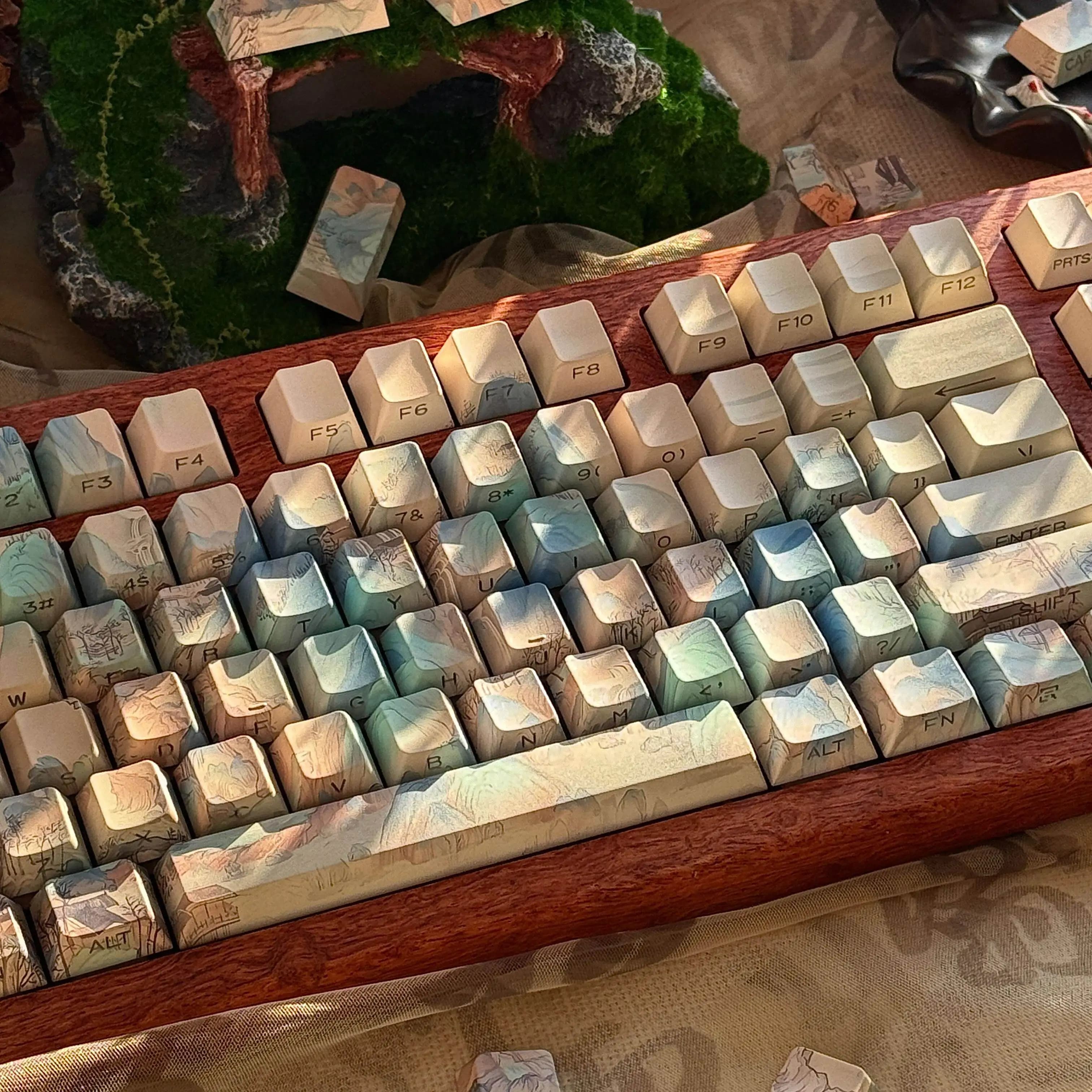 Set di 120 Tasti in Stile Antico, Keycaps PBT Traslucidi Cherry, Regalo per Tastiera Meccanica con Sublimazione a Colori per Made68 Mad68 Wooting 60