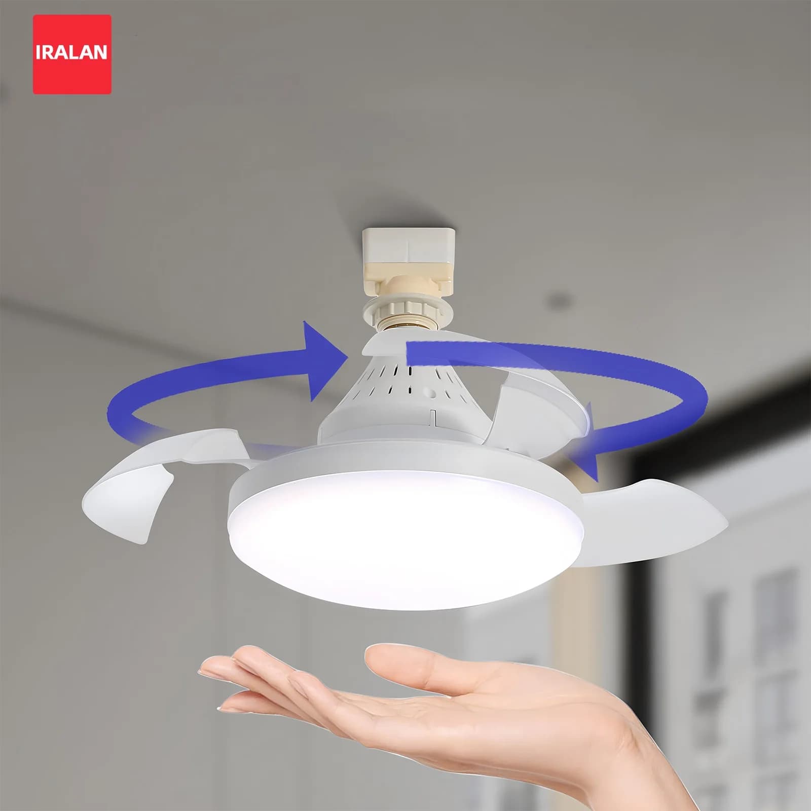 Ventilatore da soffitto intelligente con luce, invisibile e retrattile, con telecomando E27, facile da installare, lampada da soffitto con ventilatore per raffreddamento domestico