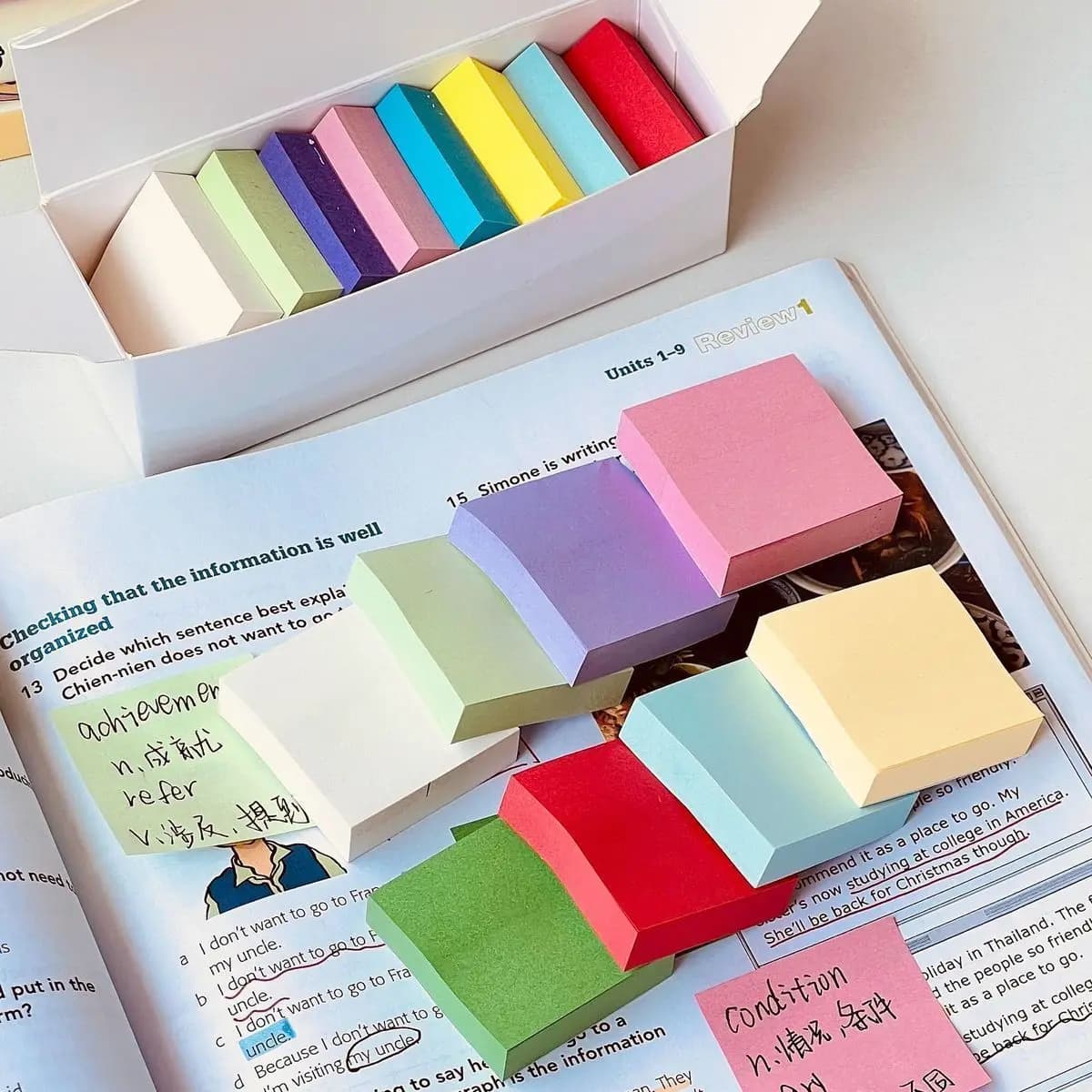 Confezione da 11 Blocchetti di Note Adesive Colorate Mini Quadrate, Foglietti Adesivi Staccabili per Studenti, Adesivi Multifunzionali per Indice