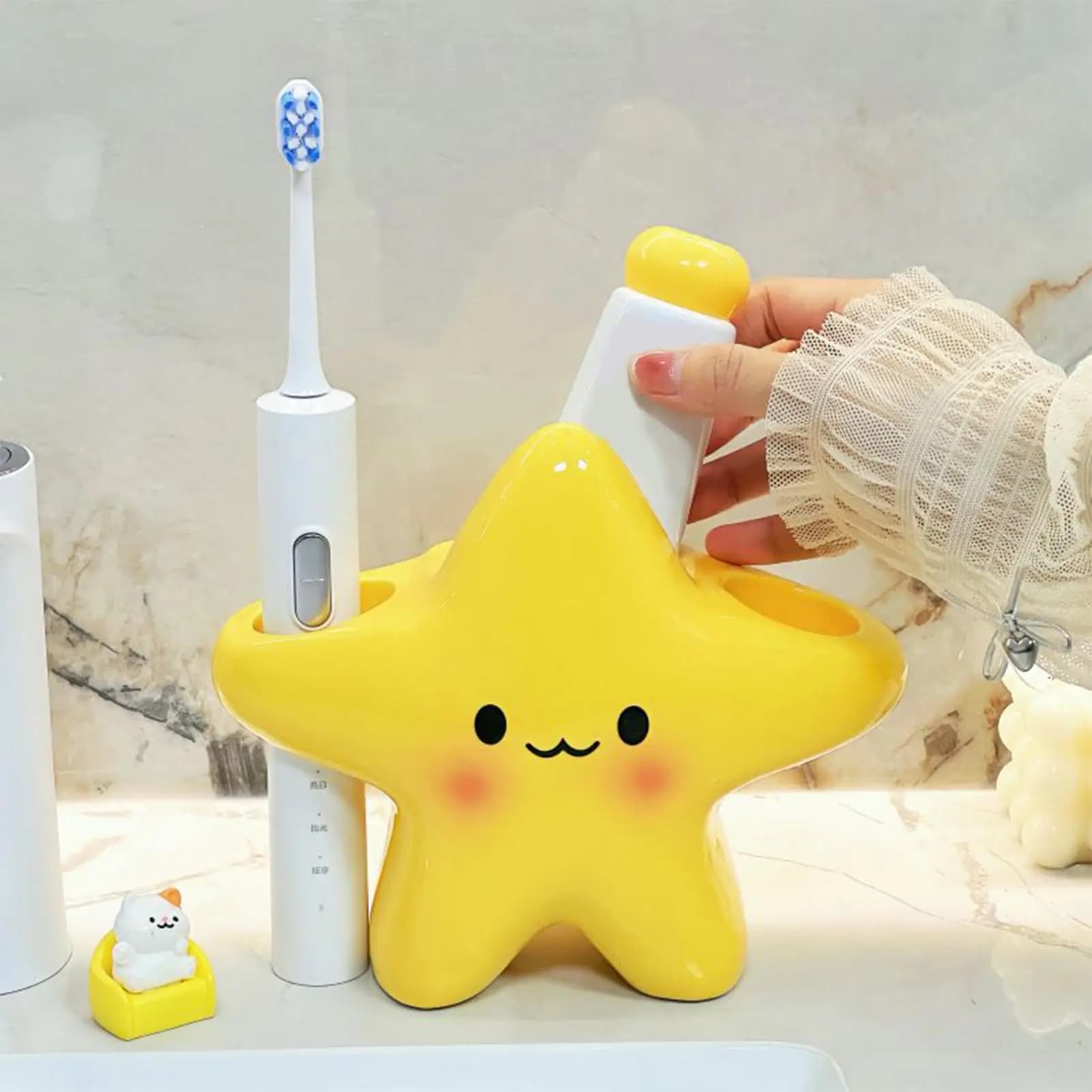 1PC simpatico portaspazzolino a forma di stella antiscivolo decorazione da bagno per cartoni animati per rasoio dentifricio, bancone doccia dormitorio domestico