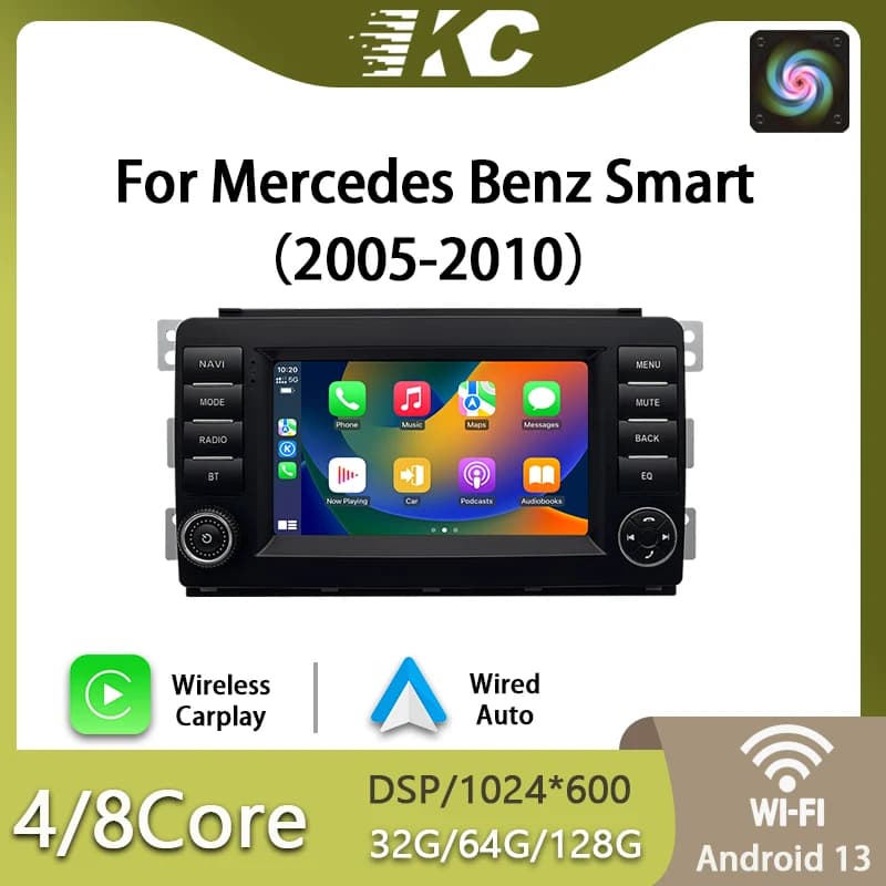 7'' 2 Din Carplay Autoradio For Mercedes Benz Smart 2005-2010 Car Video Player Android 13 Systems Auto Play Audio