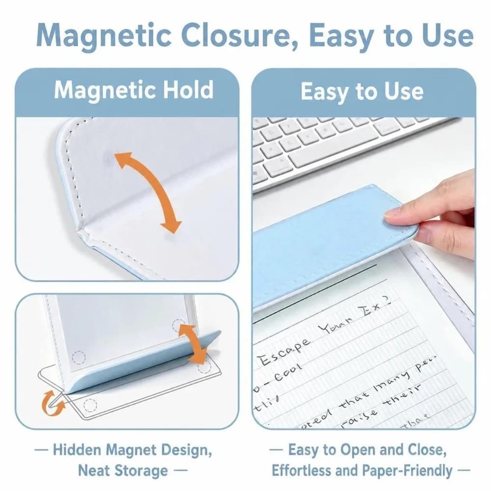 Durable PU Leather A4 Clipboard Magnetic Double-Clips Writing Board Pad Multi-Function A4 File Folder Meeting