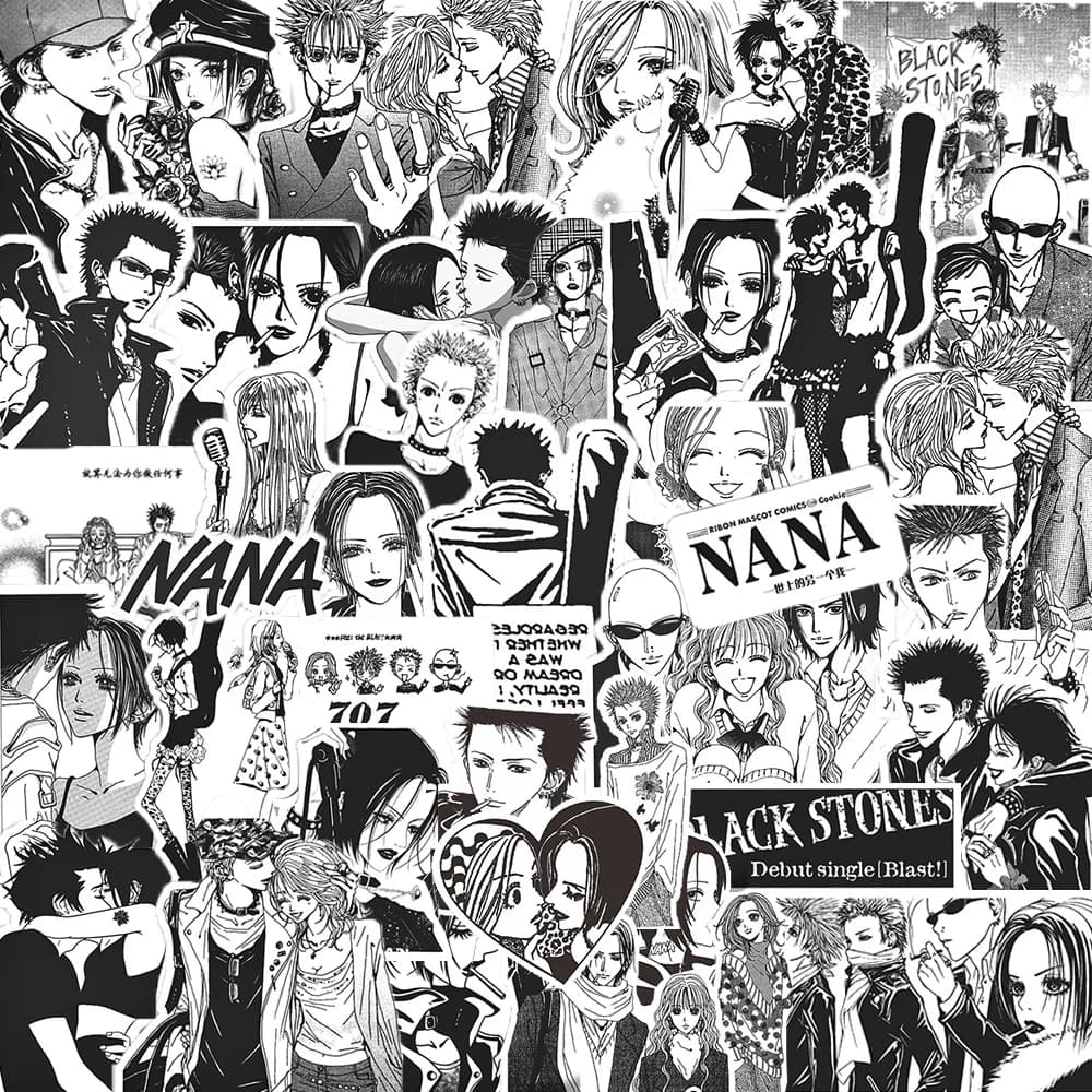 10/30/65PCS Cartoon Anime NANA Stickers Black White Decals for Suitcase Laptop Phone Stationery Cool Classic Manga Sticker Pack