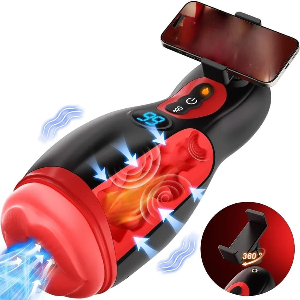 Automatic Sucking Male Masturbator Vibrating Vacuum Penis Pump Heating Pocket Cat Male Sex Toys With Stand LCD Adult Sex Toys