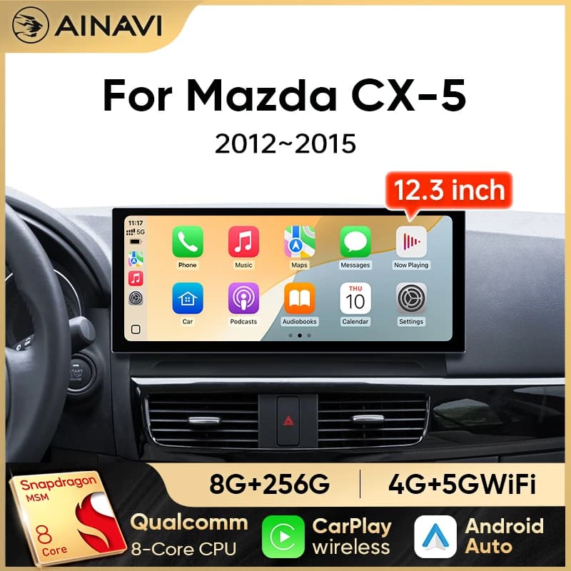 Autoradio Ainavi 12.3 pollici per Mazda CX5 CX-5 2012 2013 2014 2015 con Carplay Wireless e Android Auto, Lettore Multimediale Qualcomm 4G