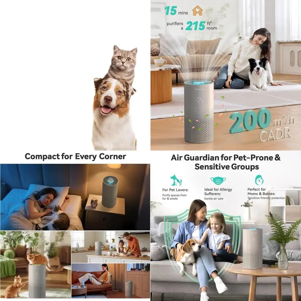 Purificatore d'aria HEPA a 5 stadi per ambienti di grandi dimensioni: rimuove peli di animali domestici, fumo, polvere, muffa e allergeni