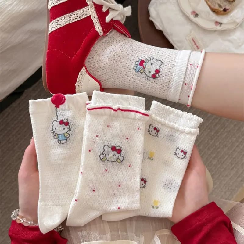 Calzini Hello Kitty con Stampa Anime Cartoon Sanrio Kawaii, Traspiranti e Assorbenti, Regalo per Ragazze