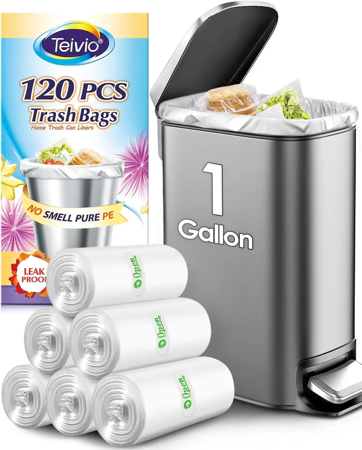 Sacchetti per Rifiuti Mini Resistenti da 1 Gallone, Confezione da 120, Sacchetti per Cestini Piccoli per Bagno, Cucina, Ufficio, Sacchetti di Plastica Trasparenti