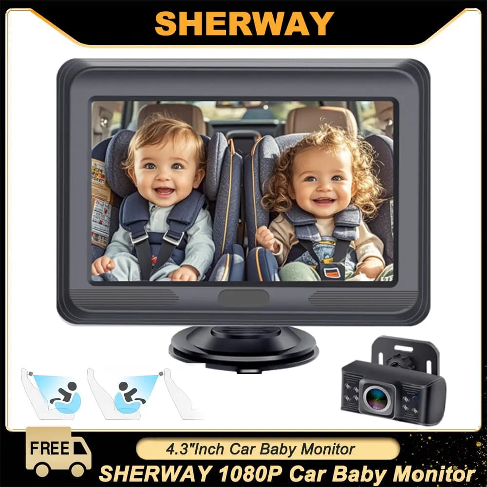 Telecamera per auto per bambini HD 1080P Monitor per auto posteriore per bambini Angolo di visione regolabile Telecamera per auto per sedile posteriore Monitor per visione notturna a infrarossi da 4,3 pollici