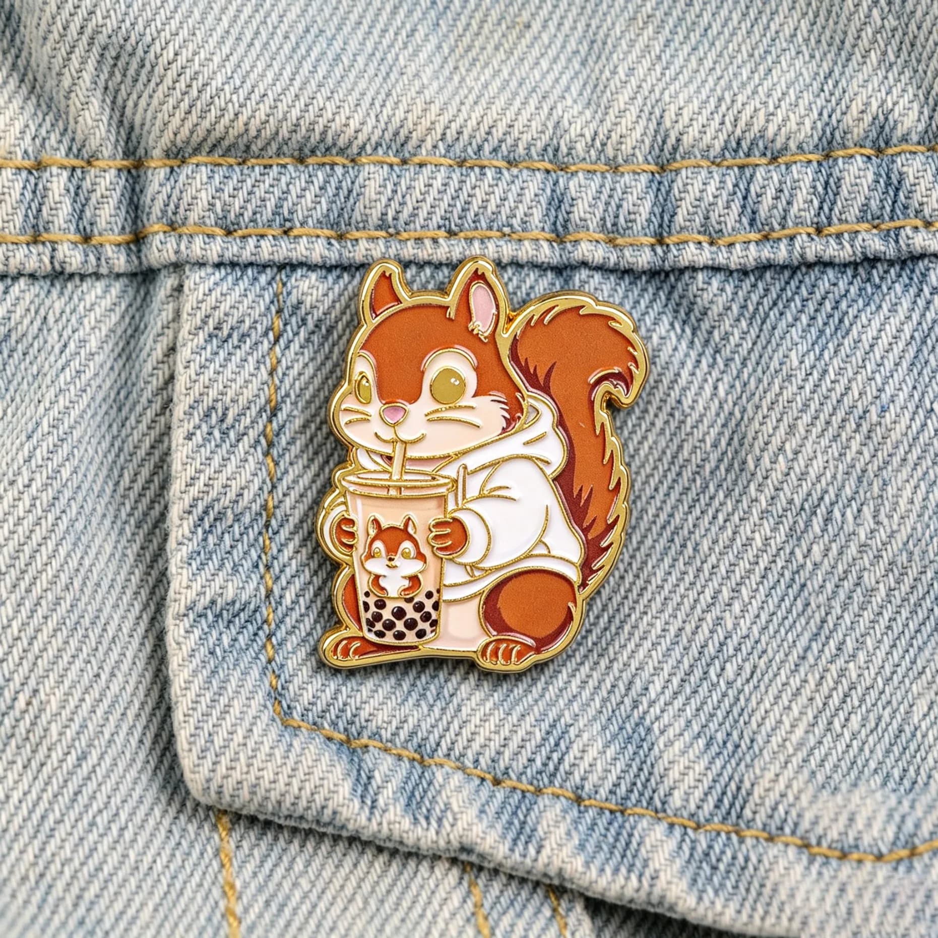 Cute Squirrel Tea Enamel Pin Cartoon Forest Animal Lapel Brooch Metal Badge for Backpack Denim Jacket Hat Lovely Jewelry Gift