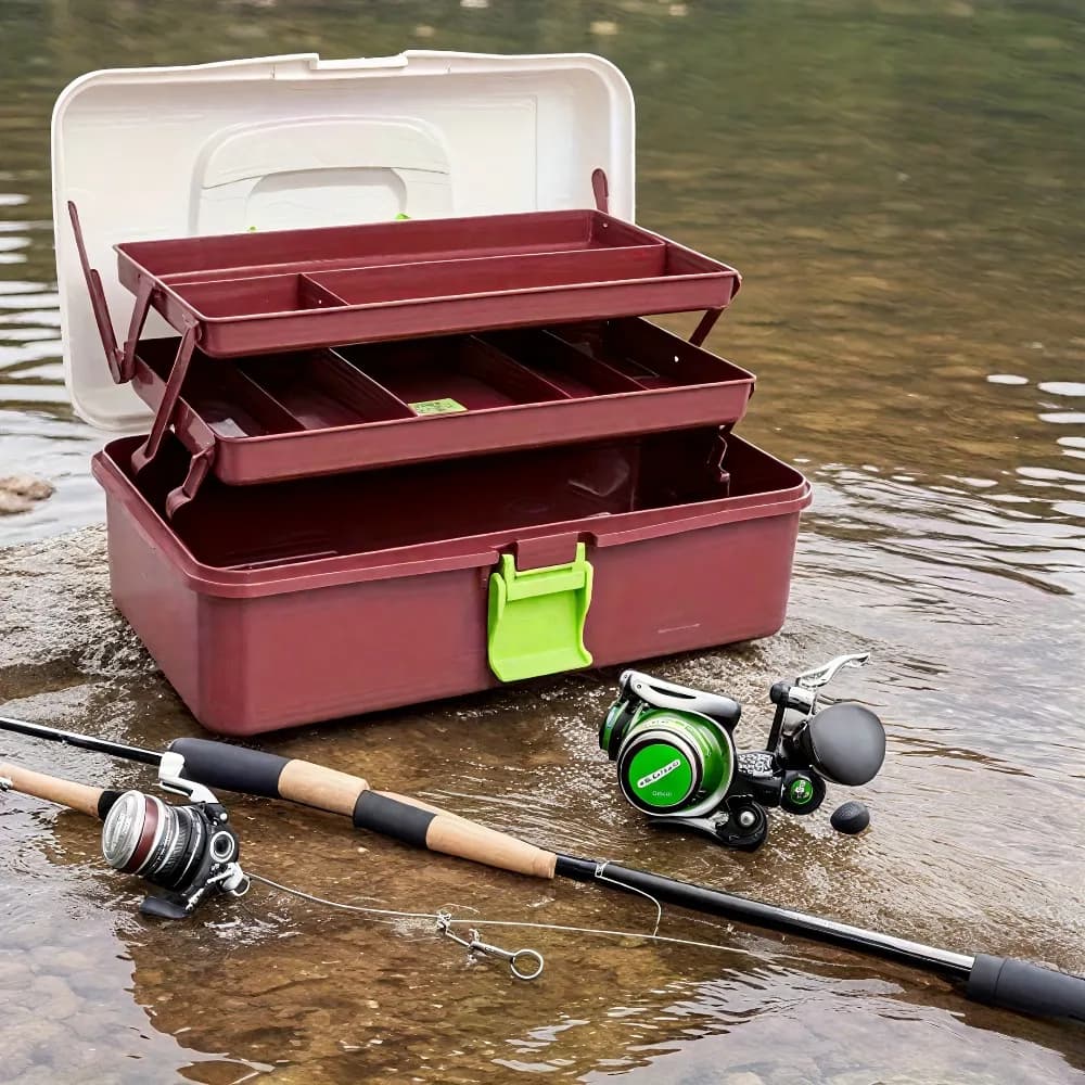 Organizer for outdoor equipment 2 trays Classic Organizer for storing fishing bait Portable equipment box with partitions for trays