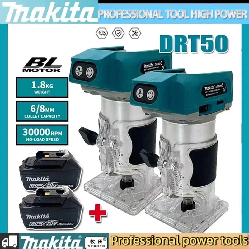 Makita DRT50 Utensile per Scanalature Senza Spazzole, Fresatrice per Lavorazione del Legno, Macchina per Incisione, Trimmer Cordless Ricaricabile
