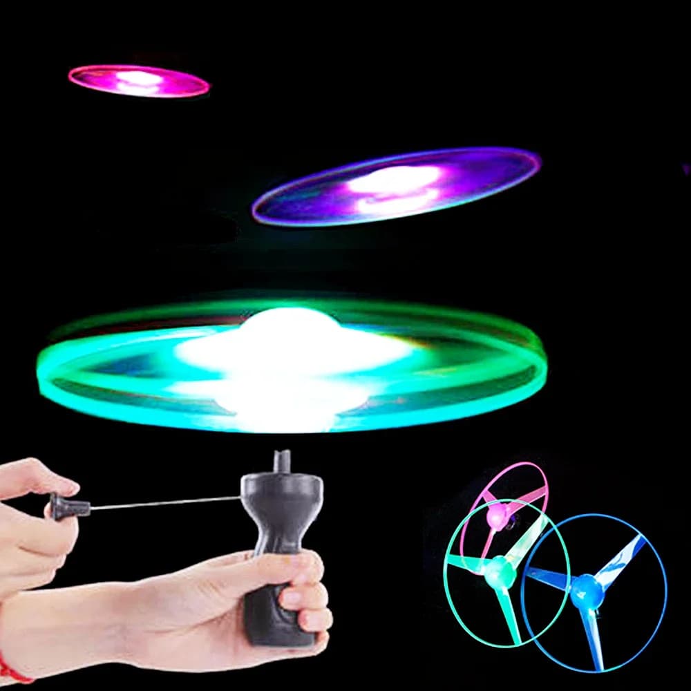 Luminous Flying Disc Propeller Toys LED Lighting Pull String Flying UFO Toy Spinning Top Outdoor Game Adult Sports Toy Gift