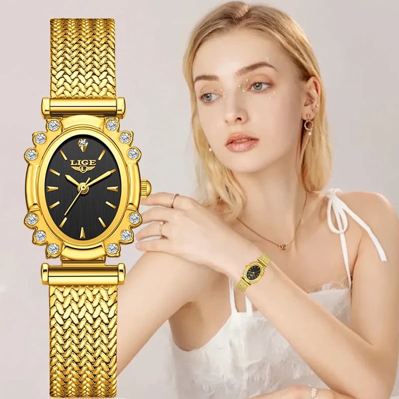 LIGE Eleganti Orologi al Quarzo per Donna, Quadrante Classico con Diamanti, Cinturino a Rete di Lusso, Impermeabile, Semplice Orologio da Polso Casual da Donna