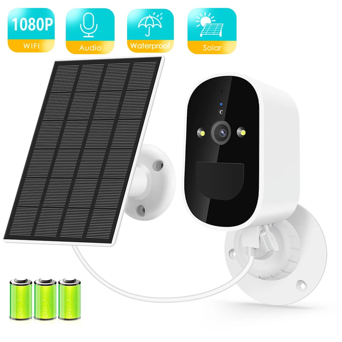 Telecamera WiFi solare wireless esterna Telecamera IP CCTV di sicurezza Full HD 1080P con audio e batteria ricaricabile da 4000 mAh
