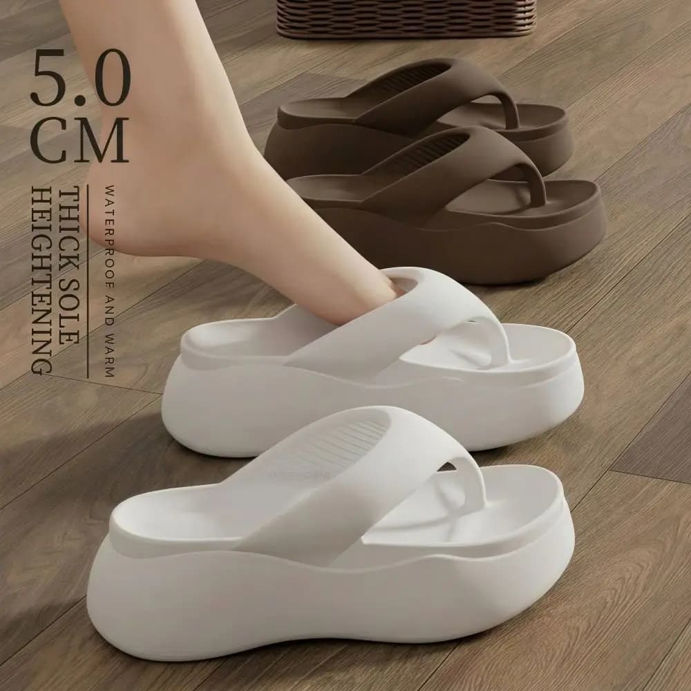Fashion Height-increasing Platform Slippers 5CM EVA Non-slip Beach Sandals Soft Sole Anti-odor Women's Flip Flops Indoor Outdoor