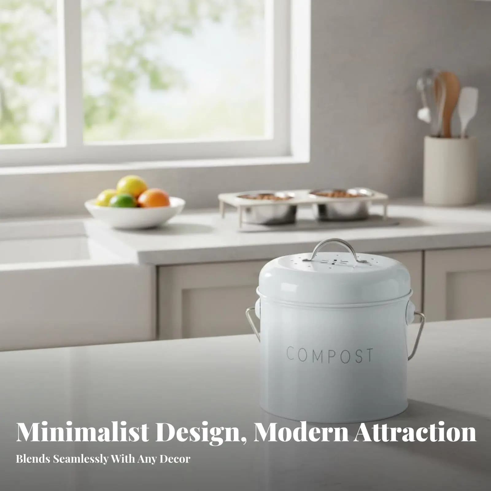 Compact Desktop Trash Can with Activated Carbon Deodorizer Kitchen Compost Bin Countertop Waste Container for Home