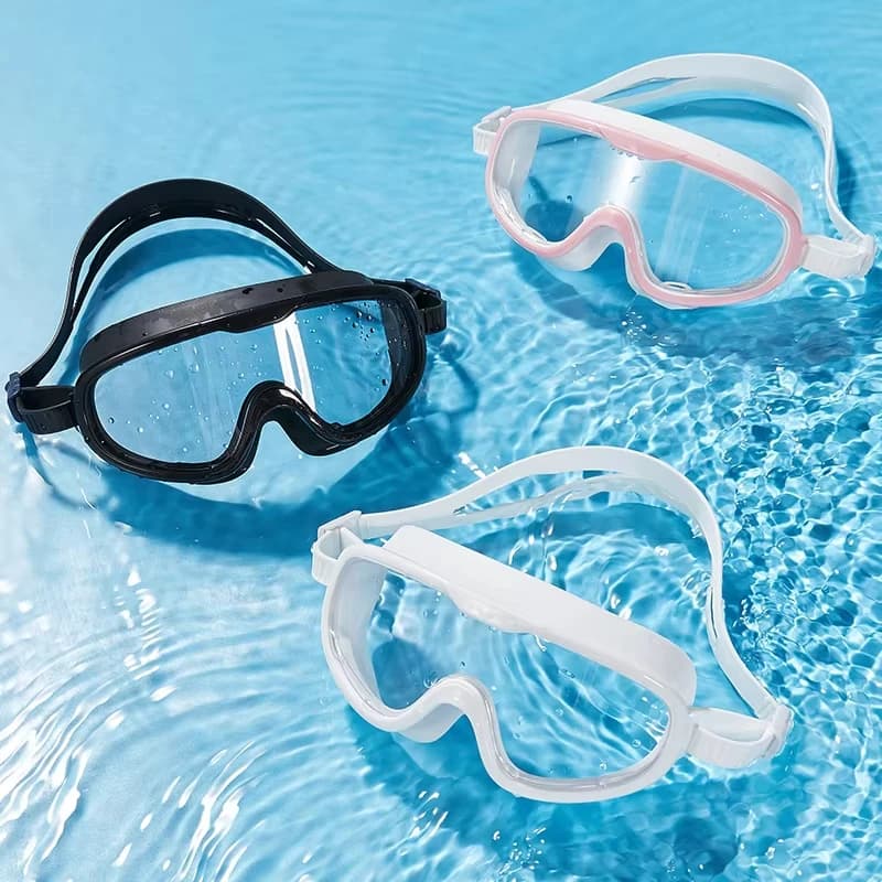 1 pcs swim glasses for adults with large frame waterproof anti UV anti-fog transparent flat lens with built-in ear plugs