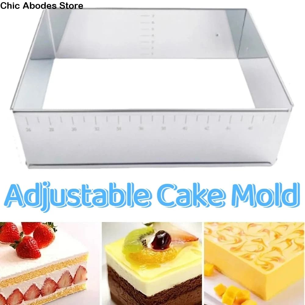 Stampo per Torte Rettangolare Regolabile in Acciaio Inox Antiruggine, Antiaderente, Senza Odori, per Mousse e Cioccolato