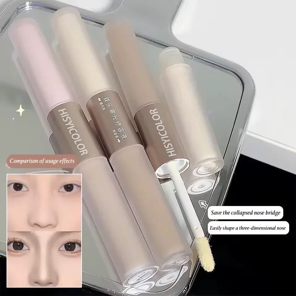 HISYI Double-end liquid highlighter, brightening and shaping stick for skin, natural contour, durable, waterproof
