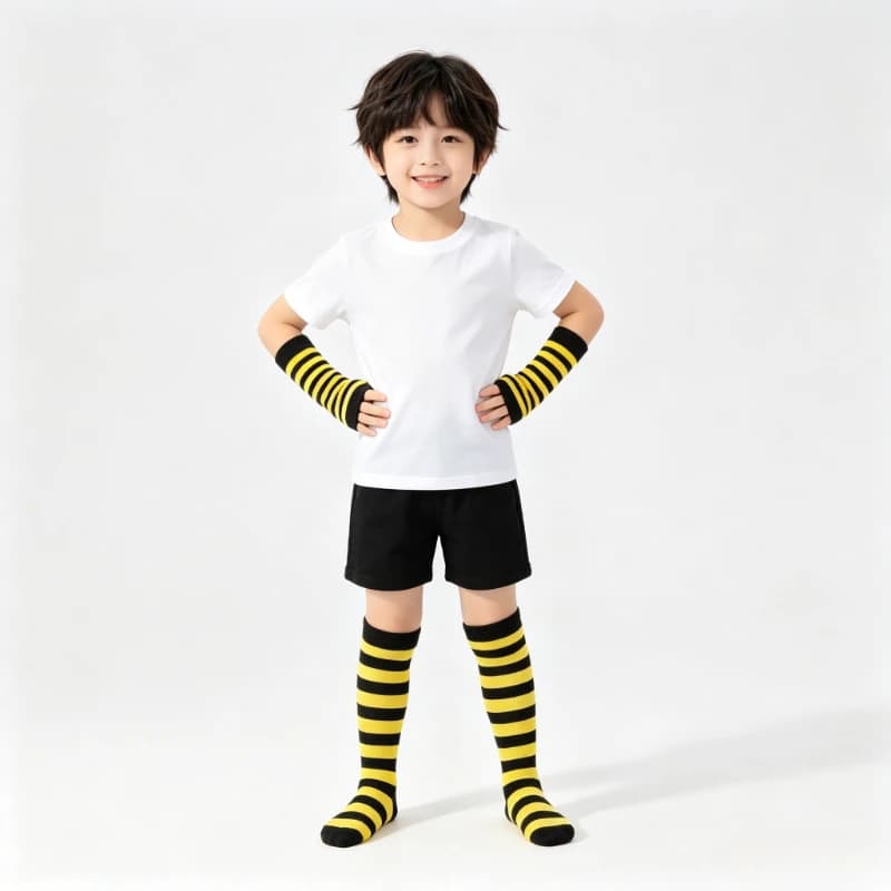 Child Classic Striped Over Knee Socks Arm Warmers Set, Soft Breathable Cosplay Props Halloween Role Play Outfit for Girls Boys
