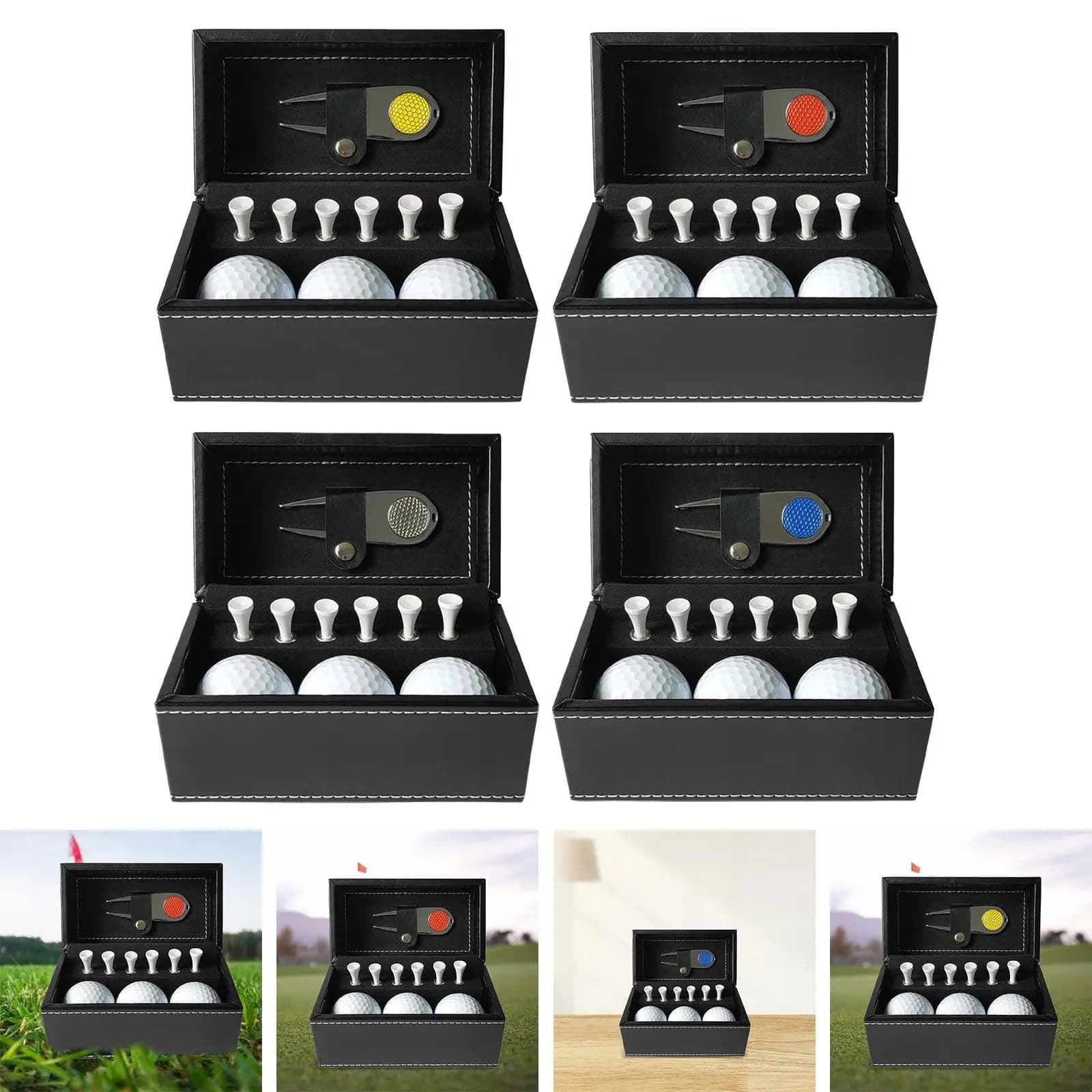 Golf Ball Gift Set Golf Gift for Men Present with PU Leather Box Gift Package 6 Tees 3Pcs Golf Balls for Kids Adults Grandpa