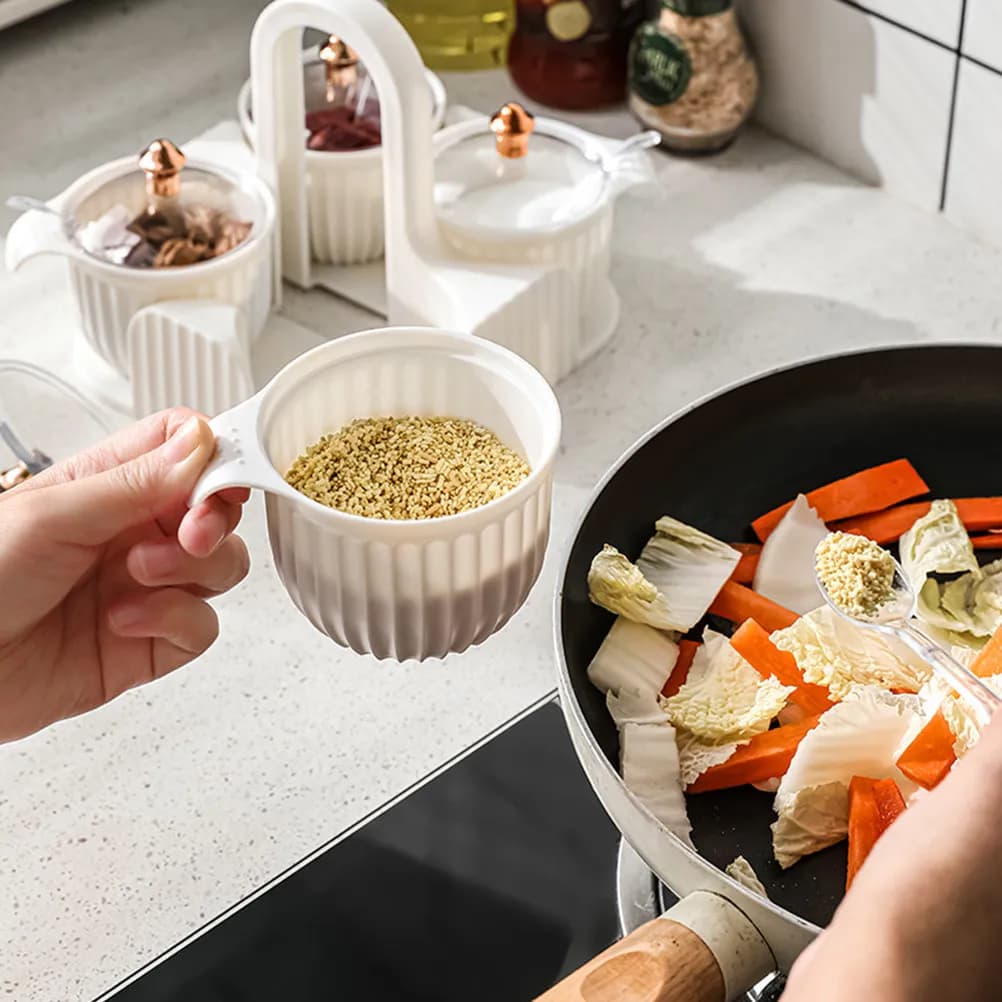 Set Moderno di Contenitori per Spezie con Coperchi e Cucchiai, Organizzatore per Condimenti da Cucina per Erbe, Spezie e Sale