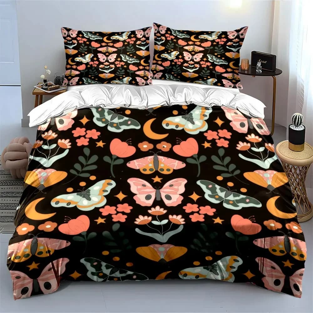 Set decorativo con motivo floreale a farfalla, set di biancheria da letto con copripiumino morbido e confortevole, include 1 copripiumino e 2 federe, regalo