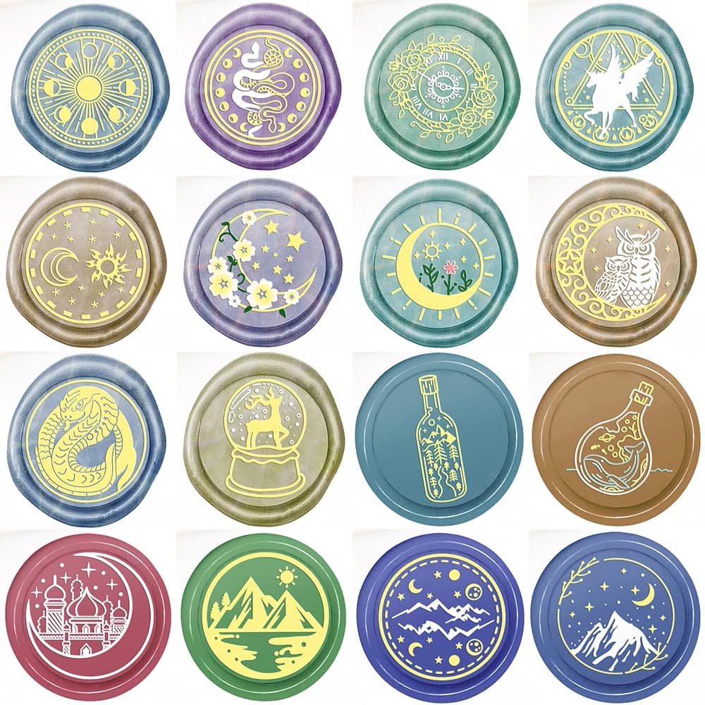 Sun Moon Mountain View Wax Seal Stamps Clock Snake Eagle Moose Crystal Ball 25mm Removable Brass Head Wax Stamps DIY Envelope