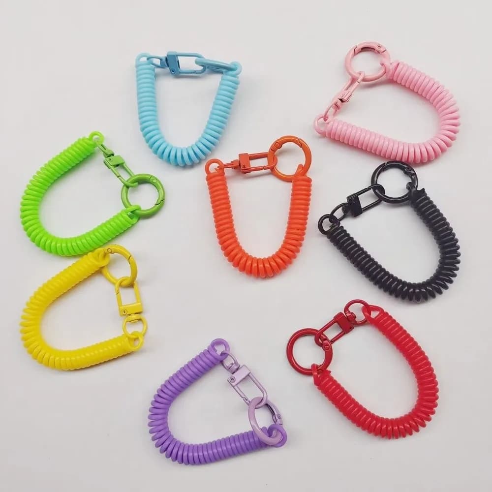 Retractable Coil Springs Keychain Colorful Elastic Straps Spiral Spring Lanyard Metal Clasp DIY Telescopic Spring Key Ring