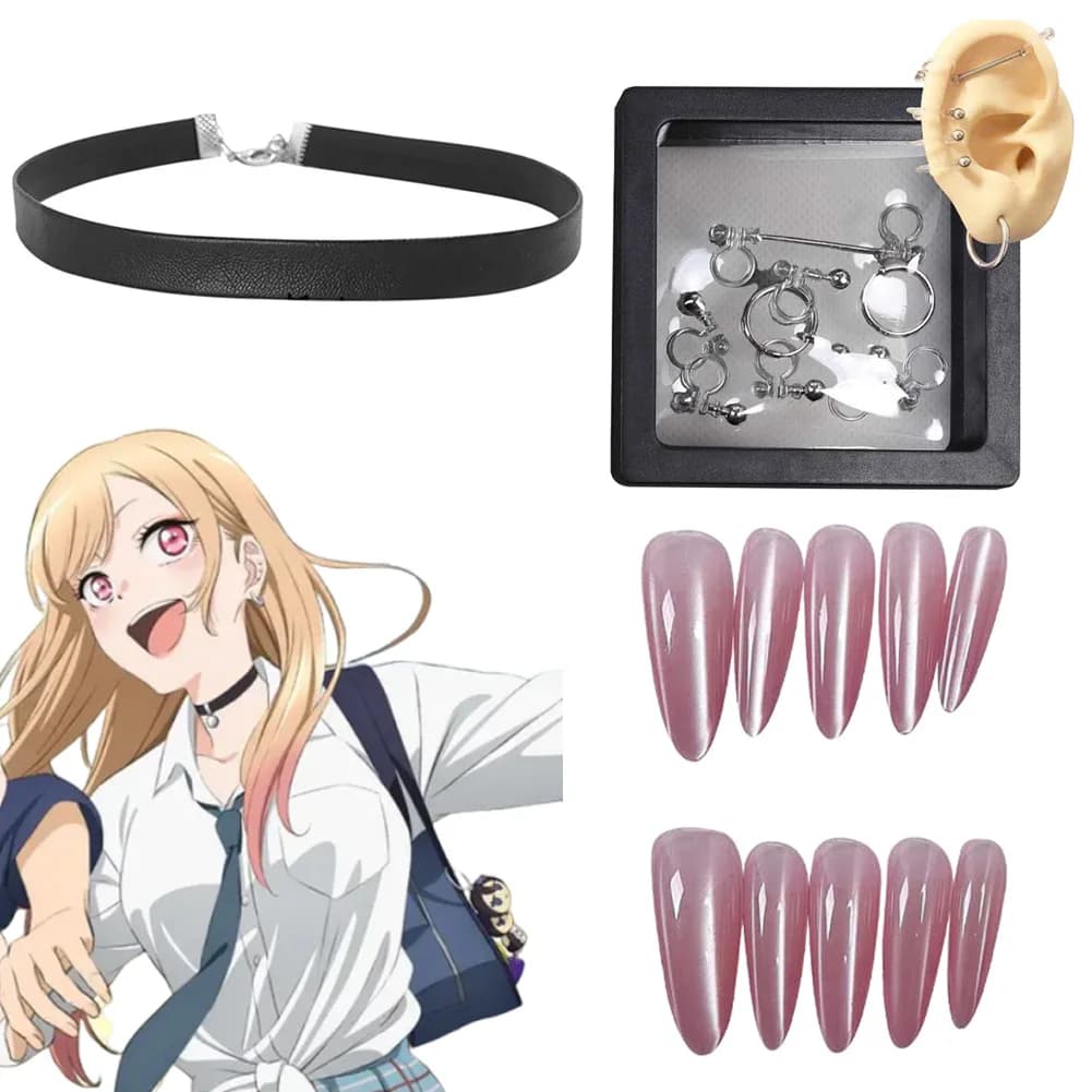 Anime Dress Up Darling Cosplay Kitagawa Marin Earring Nail Necklace Role Game Hallowma Carnival Dresses Accessories Play Prop