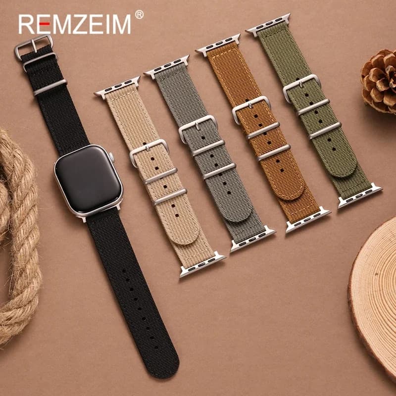 Ribbed Nylon Watch Bracelet for Apple Watch Series 1-10 SE Ultra Strap for Iwatch 49/46/45/44/42/41/40/38mm Black Brown Band