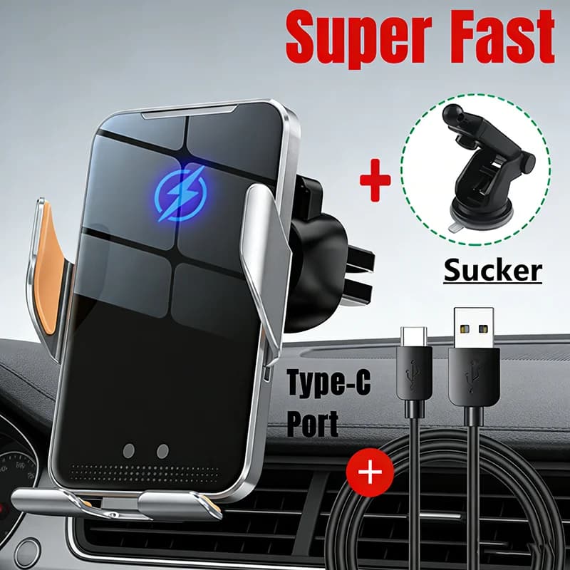 Supporto per Auto con Caricatore Wireless a Bloccaggio Automatico, Indicatore LED, Ricarica Rapida, Porta Telefono per iPhone Samsung Android, Navigazione Durante la Guida