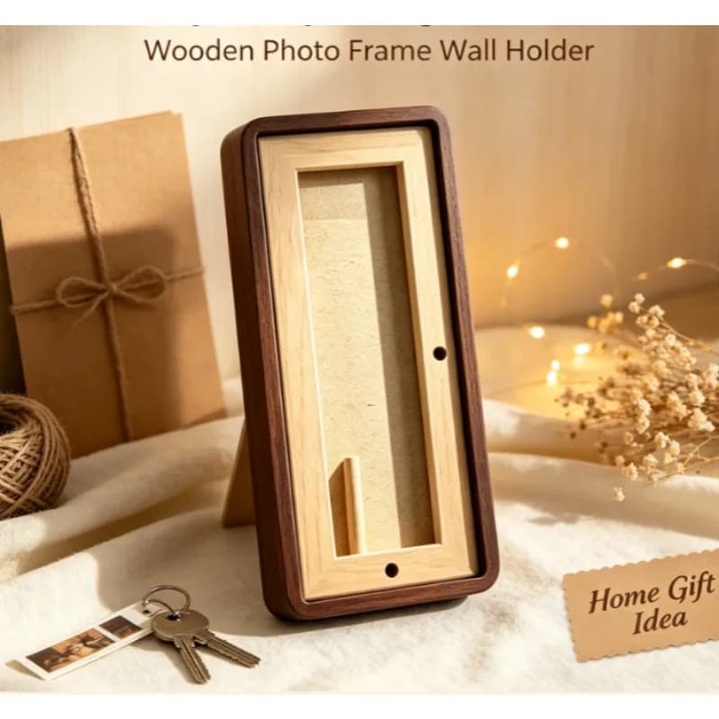 Wall‑Mount Wooden Key Holder with Photo Frame Entryway Key Storage Rack Wall Picture Display Decor Valentine Housewarming Gift