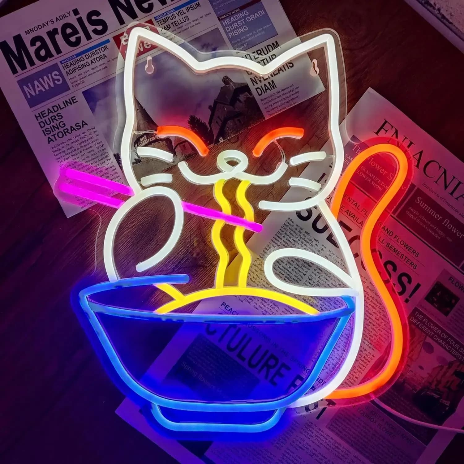 Lucky Cat Noodle LInsegne al neon Insegna al neon a LED Insegne al neon illuminate Decorazioni da parete per la casa Bar Soggiorno Negozio Club Bistro