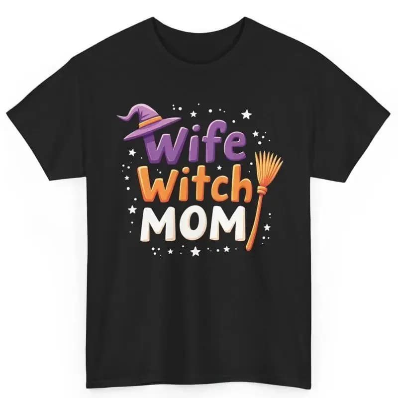 Maglietta in cotone per costume divertente da strega per Halloween, per moglie, mamma, madre