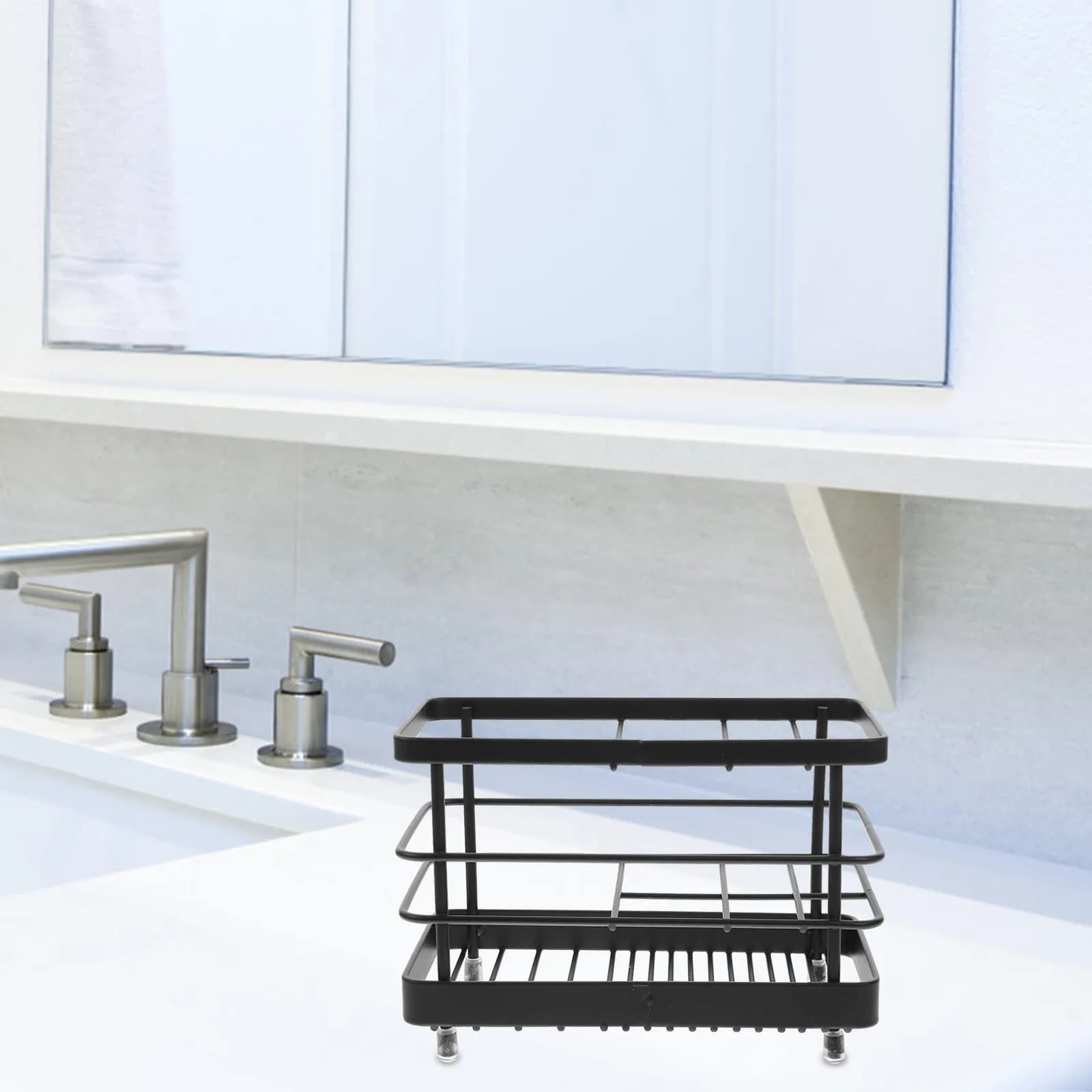 Portaspazzolino in ferro, porta dentifricio in metallo cavo, organizer da bagno, scaffale portaoggetti con drenaggio a secco per spazzolino e dentifricio