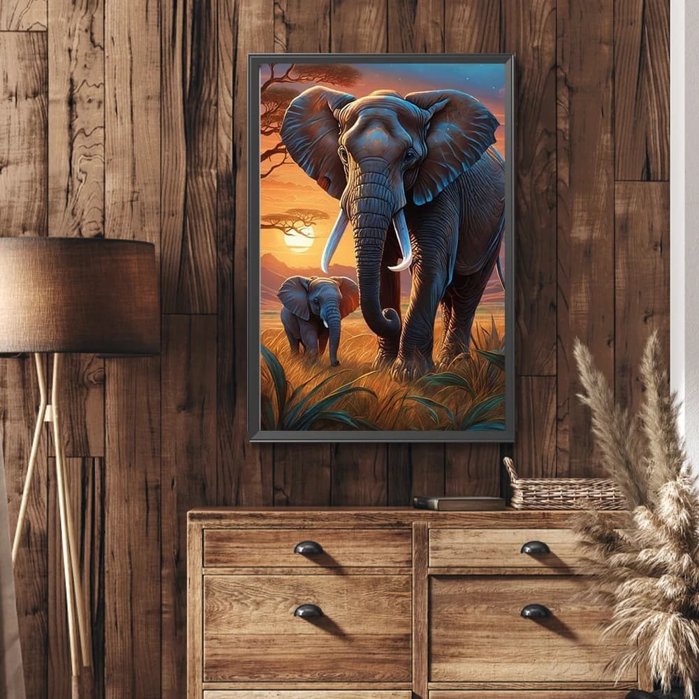 Pittura Diamante 5D Fai da Te con Diamanti Rotondi Completi, Elefante, Decorazione per la Casa, Arte e Artigianato 40x60cm